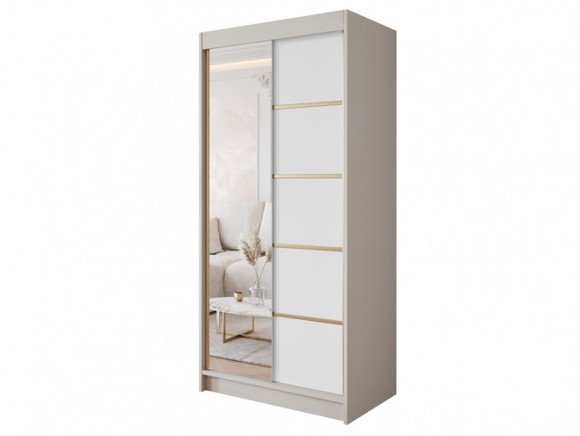 Szafa przesuwna Gold 3 kaszmir/biały z lustrem - widok ogólny