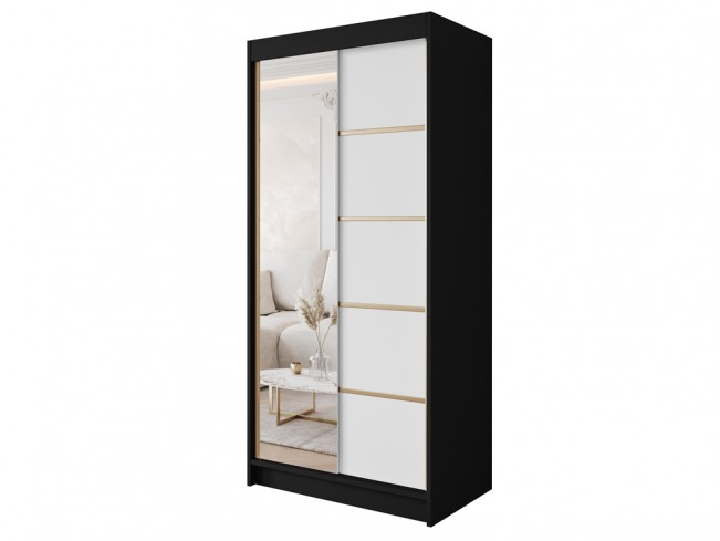 Szafa przesuwna Gold 3 100 czarny/biały z lustrem - widok ogólny