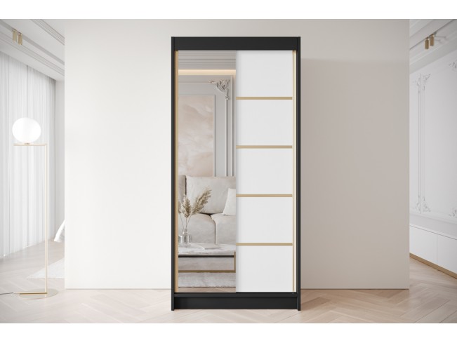 Szafa przesuwna Gold 3 czarny/biały z lustrem 100 cm