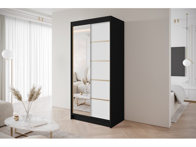 Szafa przesuwna Gold 3 100 czarny/biały z lustrem
