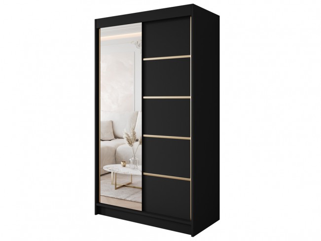Szafa przesuwna Gold 3 czarna 120 cm z lustrem i LED - widok ogólny