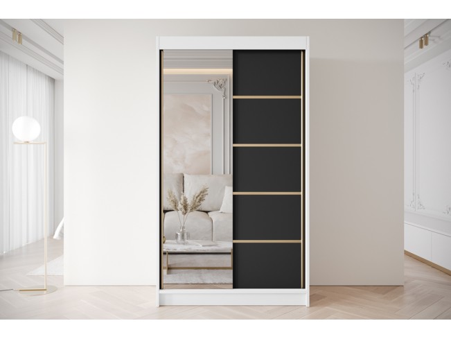 Szafa przesuwna Gold 3 biały/czarny z lustrem 120 cm