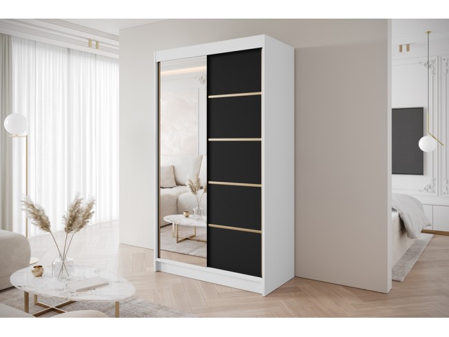 Szafa przesuwna Gold 3 biały/czarny z lustrem 120 cm