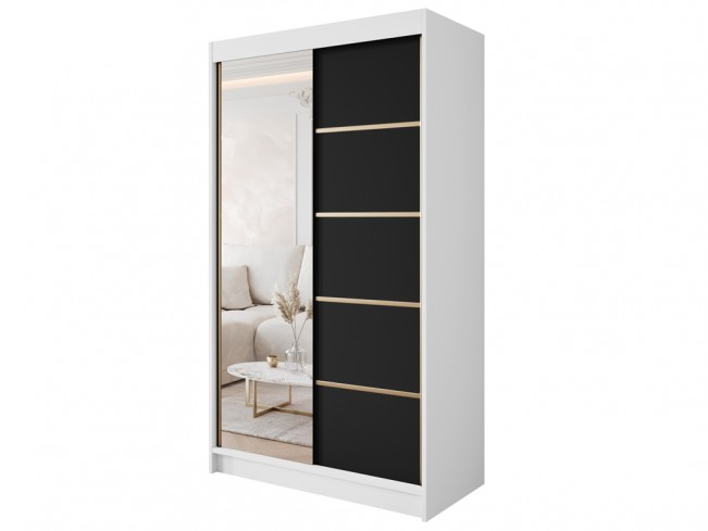 Szafa przesuwna Gold 3 biały/czarny 120 cm z lustrem - widok ogólny