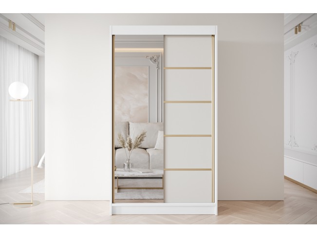 Szafa przesuwna Gold 3 biały/kaszmir z lustrem 120 cm