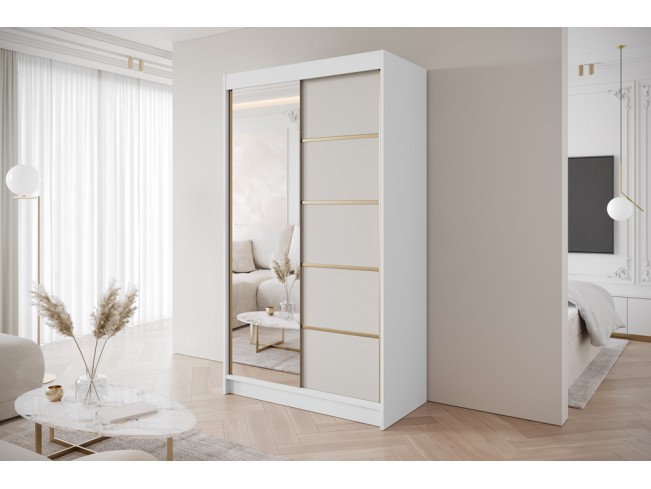Szafa przesuwna Gold 3 biały/kaszmir z lustrem 120 cm
