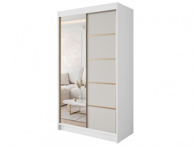 Szafa przesuwna Gold 3 biały/kaszmir 120 cm z lustrem - widok ogólny