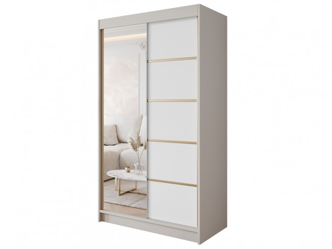 Szafa przesuwna Gold 3 120 kaszmir/biały z lustrem - widok ogólny