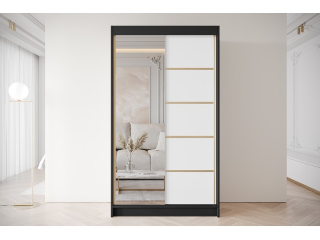 Szafa przesuwna Gold 3 czarny/biały z lustrem 120 cm