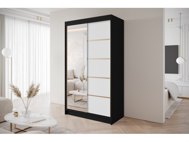 Szafa przesuwna Gold 3 czarny/biały z lustrem 120 cm