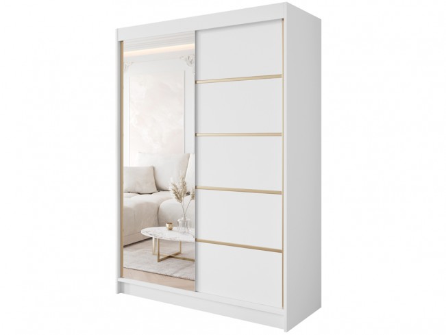 Szafa przesuwna Gold 3 150 biała z lustrem - widok ogólny