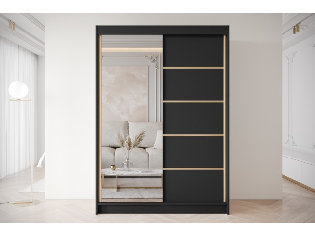 Szafa przesuwna Gold 3 czarna z lustrem 150 cm