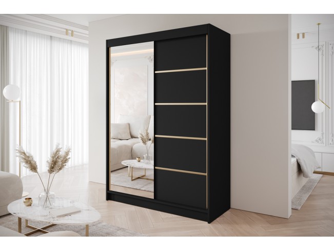 Szafa przesuwna Gold 3 czarna z lustrem 150 cm