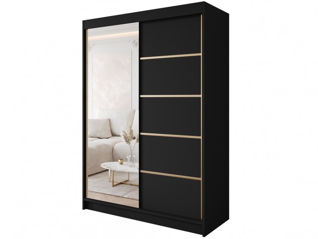 Szafa przesuwna Gold 3 czarna 150 cm z lustrem - widok ogólny