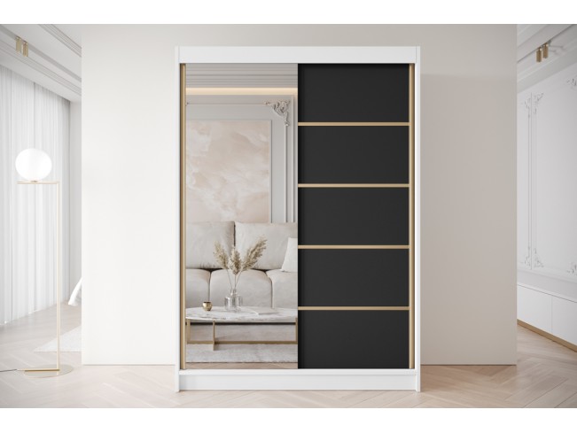 Szafa przesuwna Gold 3 biały/czarny z lustrem 150 cm