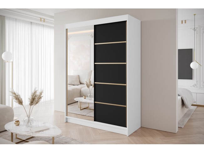 Szafa przesuwna Gold 3 biały/czarny z lustrem 150 cm
