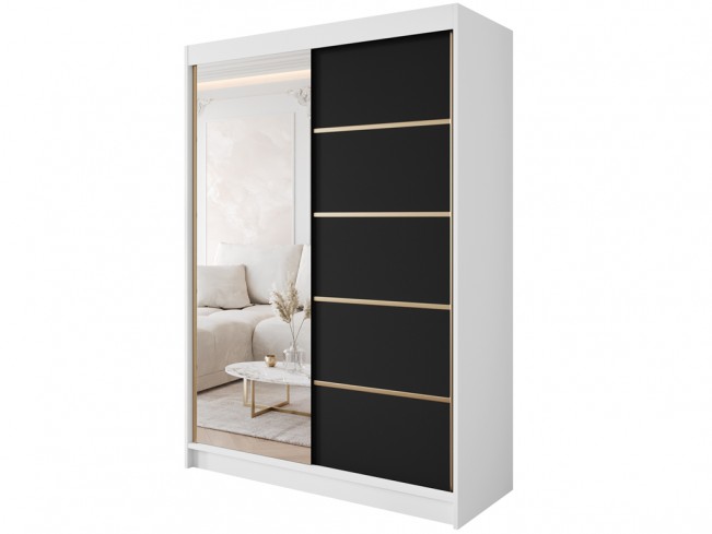 Szafa przesuwna Gold 3 150 biały/czarny z lustrem - widok ogólny