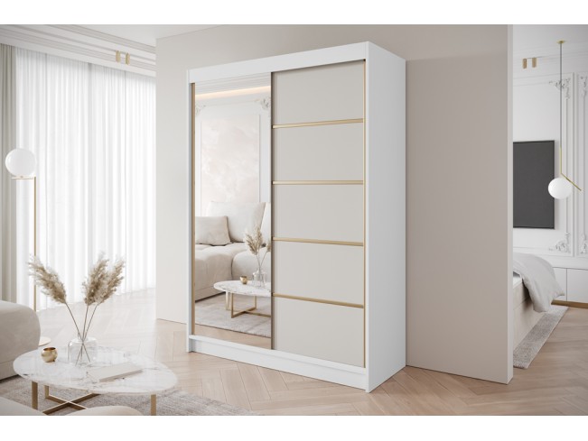 Szafa przesuwna Gold 3 biały/kaszmir z lustrem 150 cm