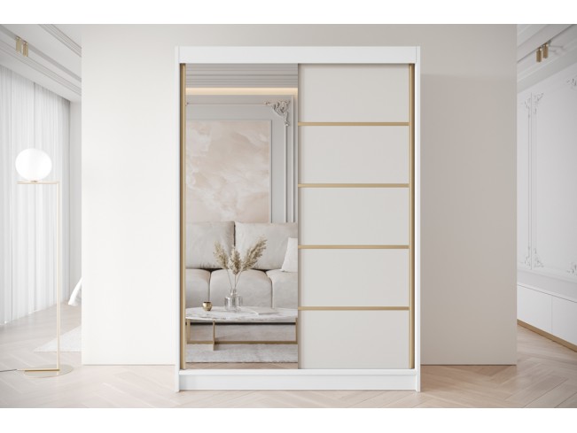 Szafa przesuwna Gold 3 biały/kaszmir z lustrem 150 cm