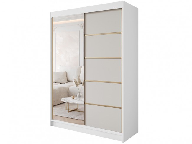 Szafa przesuwna Gold 3 150 biały/kaszmir z lustrem - widok ogólny
