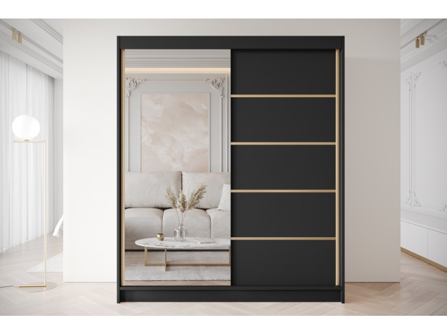 Szafa przesuwna Gold 3 czarna z lustrem 180 cm