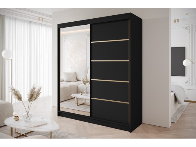 Szafa przesuwna Gold 3 czarna z lustrem 180 cm