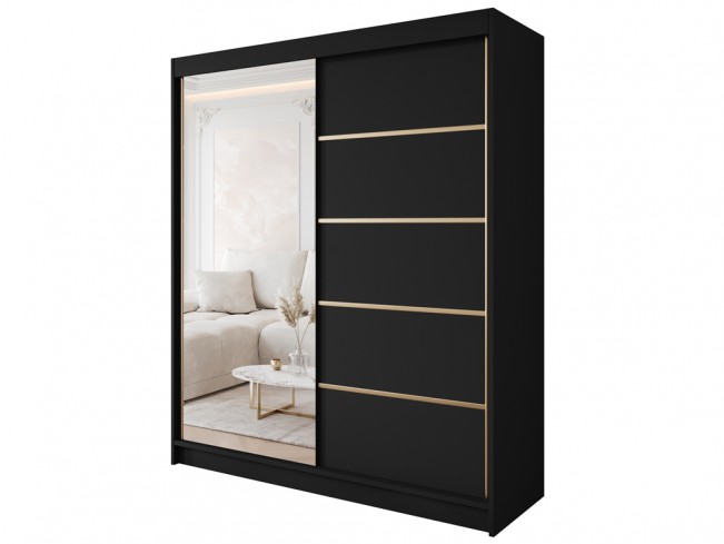 Szafa przesuwna Gold 3 180 czarna z lustrem - widok ogólny