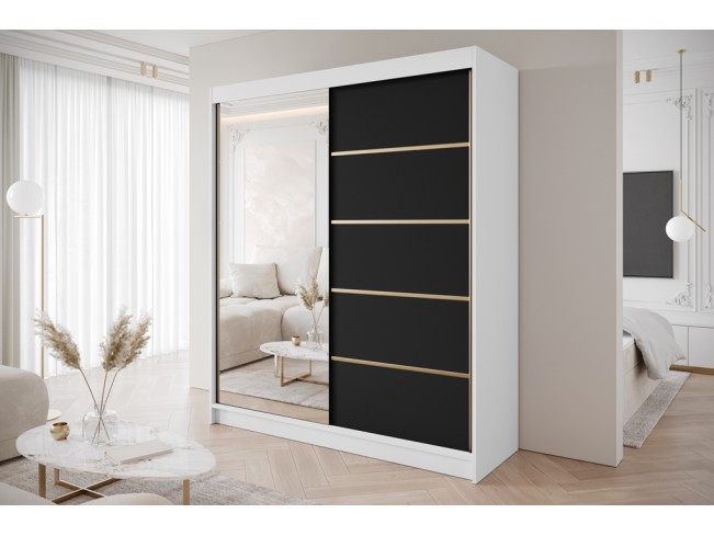 Szafa przesuwna Gold 3 biały/czarny z lustrem 180 cm