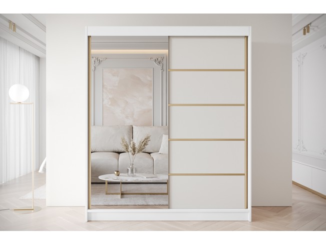 Szafa przesuwna Gold 3 biały/kaszmir z lustrem 180 cm