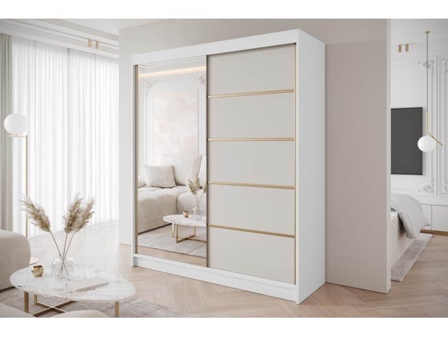 Szafa przesuwna Gold 3 biały/kaszmir z lustrem 180 cm
