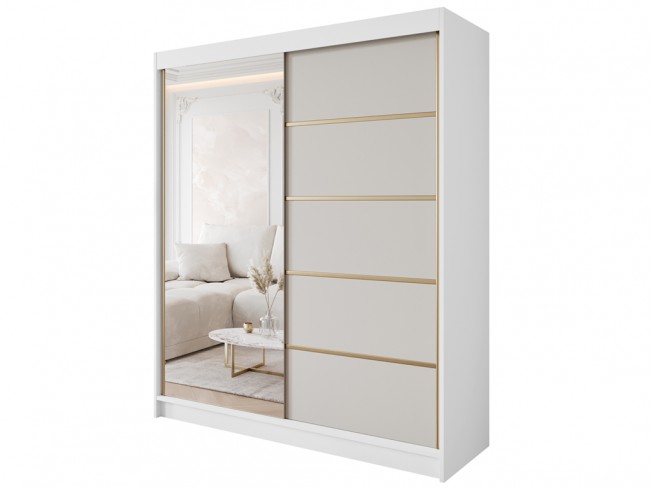 Szafa przesuwna Gold 3 180 biały/kaszmir z lustrem - widok ogólny