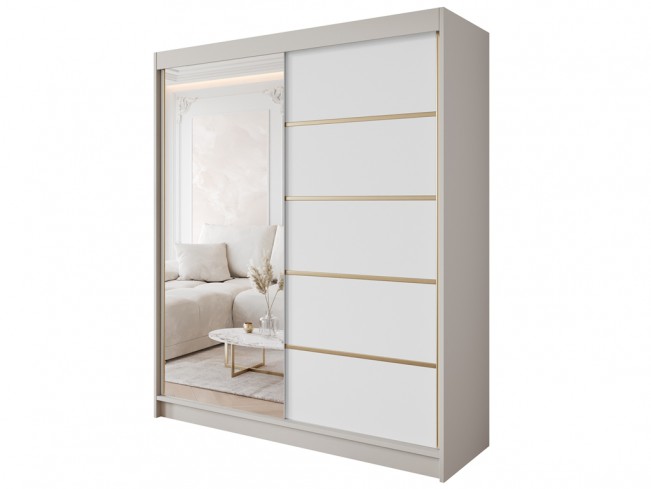 Szafa Gold 3 180 kaszmir/biały z lustrem - widok z przodu