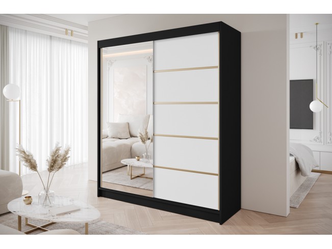 Szafa przesuwna Gold 3 czarny/biały z lustrem 180 cm