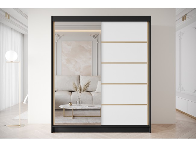 Szafa przesuwna Gold 3 czarny/biały z lustrem 180 cm