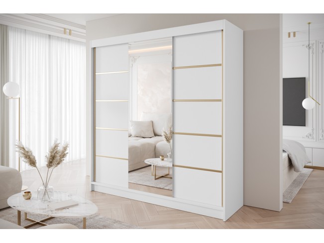 Szafa przesuwna Gold 6 biała z lustrem 200 cm