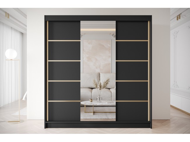Szafa przesuwna Gold 6 czarna z lustrem 200 cm