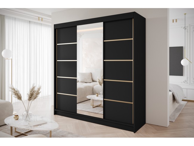 Szafa przesuwna Gold 6 czarna z lustrem 200 cm