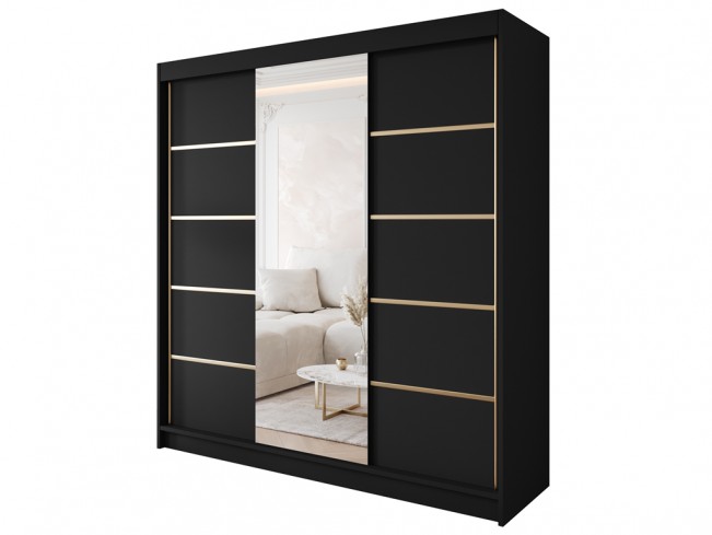 Szafa Gold 6 200 czarna z lustrem - widok ogólny