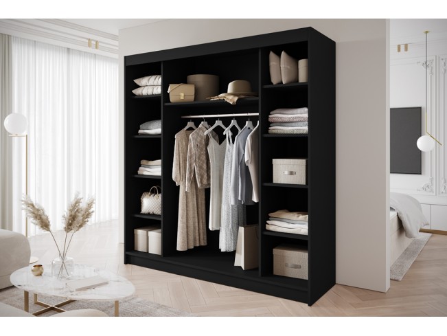 Szafa przesuwna Gold 6 czarna z lustrem 200 cm