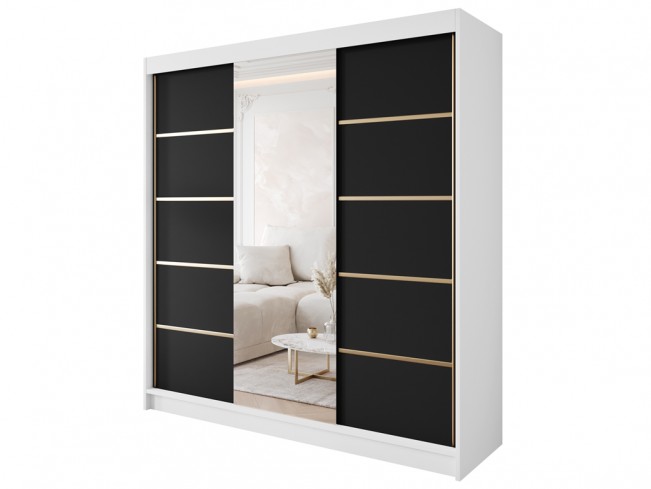 Szafa Gold 6 200 biały/czarny z lustrem - widok ogólny
