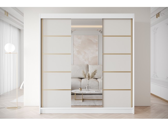 Szafa przesuwna Gold 6 biały/kaszmir z lustrem 200 cm