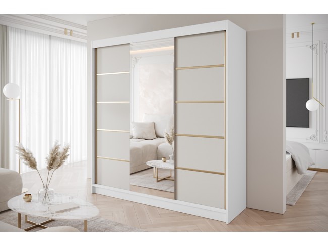 Szafa przesuwna Gold 6 biały/kaszmir z lustrem 200 cm