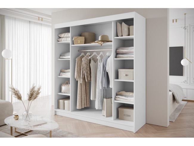 Szafa przesuwna Gold 6 biały/kaszmir z lustrem 200 cm