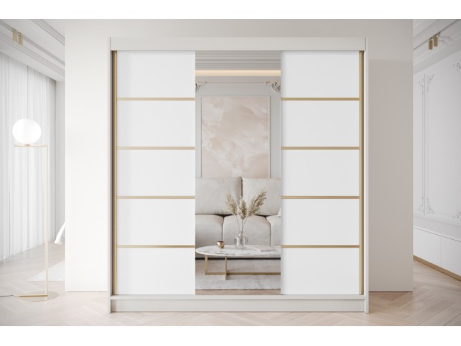 Szafa przesuwna Gold 6 kaszmir/biały z lustrem 200 cm