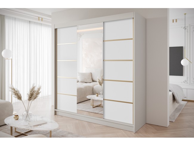 Szafa przesuwna Gold 6 kaszmir/biały z lustrem 200 cm