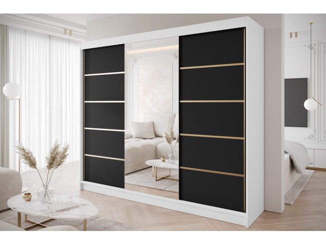 Szafa przesuwna Gold 6 biały/czarny z lustrem 250 cm