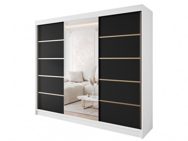 Szafa przesuwna Gold 6 250 biały/czarny z lustrem - widok ogólny