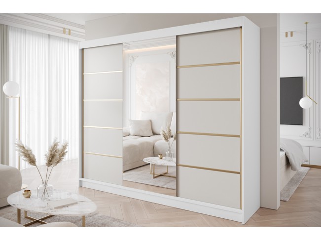 Szafa przesuwna Gold 6 biały/kaszmir z lustrem 250 cm