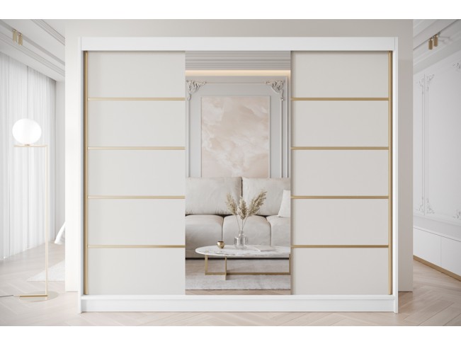 Szafa przesuwna Gold 6 biały/kaszmir z lustrem 250 cm