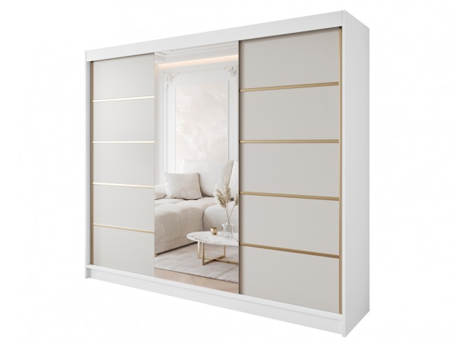 Szafa przesuwna Gold 6 250 biały/kaszmir z lustrem - widok ogólny
